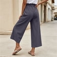 thumbnail image 5 of Ohufall Womens Solid Color Pants Elastic Waist Drawstring Pant Fashion Wide Leg Breathable Comfort Casual Pants, 5 of 6
