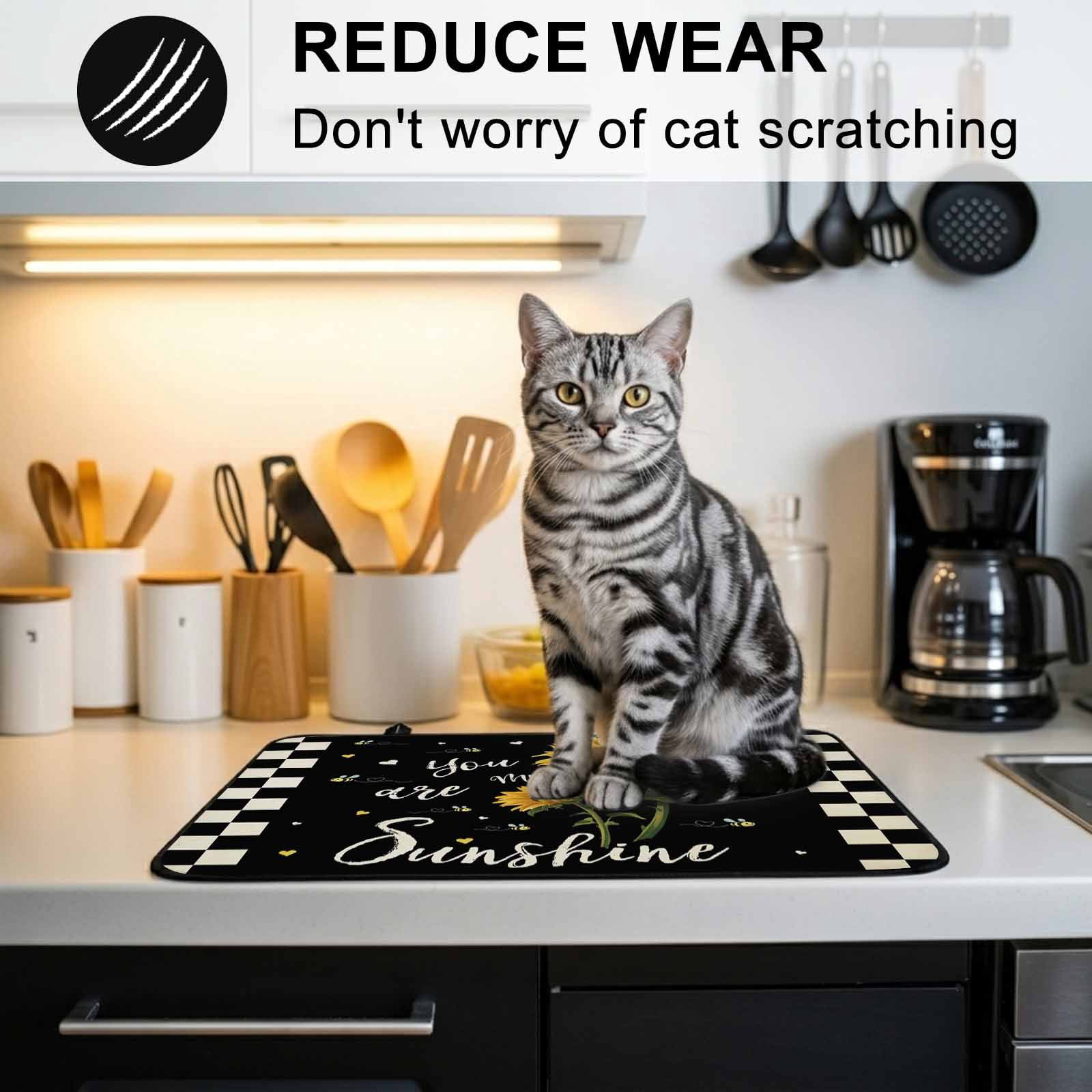 Sunflower Vingra Stove Top Cover for Electric Stove, Heat-proof & Non Slip Glass Top Stove Cover Protector, Farmhouse Garden Floral Bees Plaid Kitchen Flat Cooktop Rubber Mat 24x21 Inches