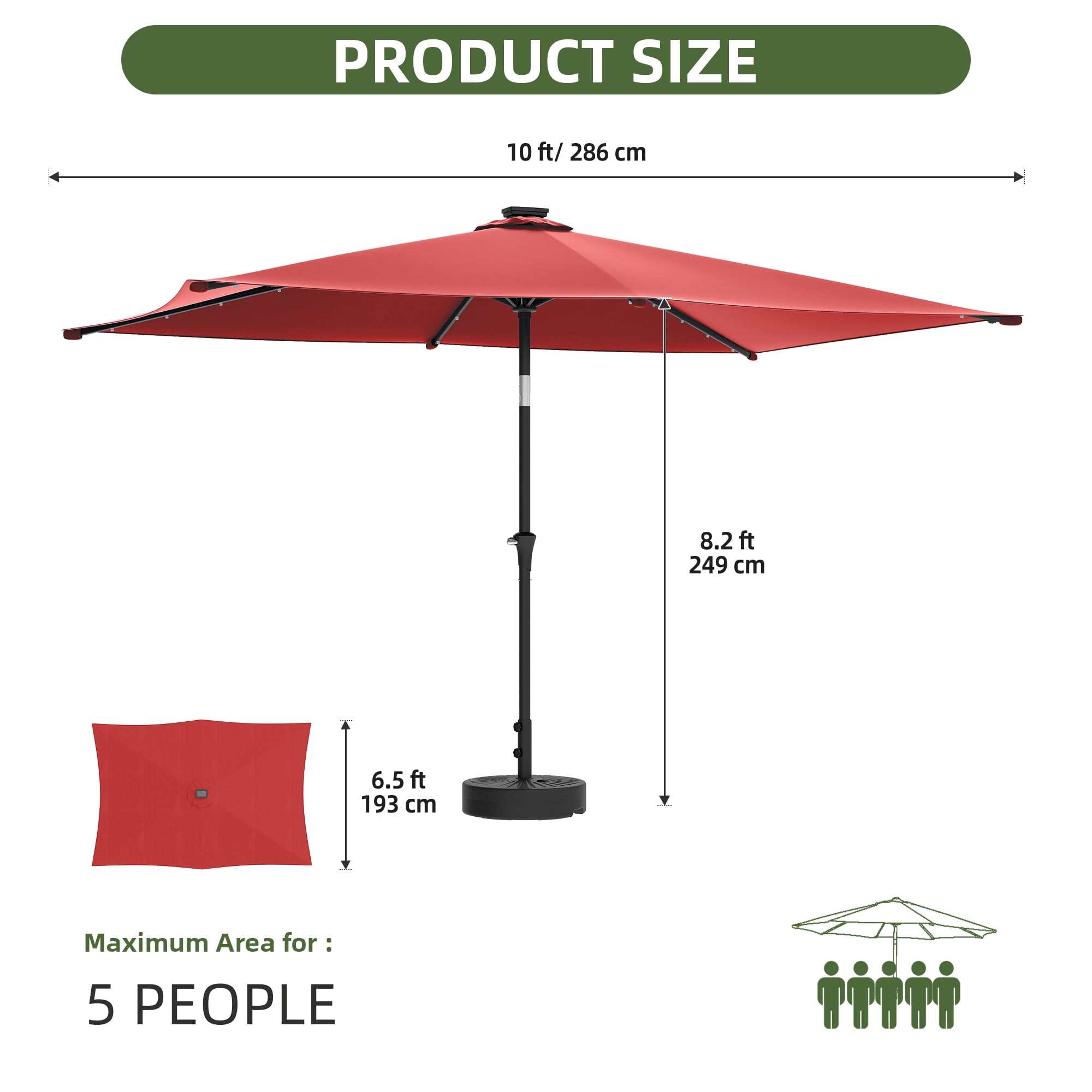 Uforic 6.5' x 10' Patio Umbrellas with 26 LED Lights,Outdoor Portable Shade Market Table Umbrella with Push Button Tilt & Adjust Crank, UV Resistant, Claret-red