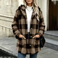 thumbnail image 5 of Sevevn Women's Hooded Plaid Fleece Coat Button‑Front Plaid Sherpa Jacket with Patch Pockets Winter Outerwear Brown L, 5 of 7