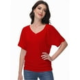 thumbnail image 6 of Women's V-Neck Dolman Top - Short Sleeve Solid Color Blouse with Side Shirring Detail, Casual Loose Fit T-Shirt, 6 of 6