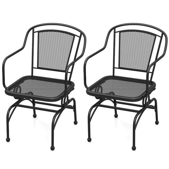 Gymax Patio Rocking Chairs Set of 2 w/ Metal Mesh Backrest & Seat Armrests Gentle