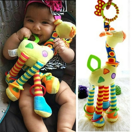 - Infant Baby Development Soft Giraffe Animal Handbells Rattles Handle Toys