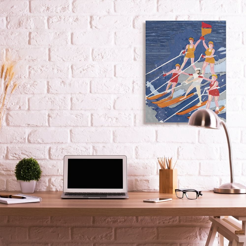 Stupell Industries Retro Waterski Team Aerobic Pyramid Watercolor Painting Canvas Wall Art Design by Stellar Design Studio