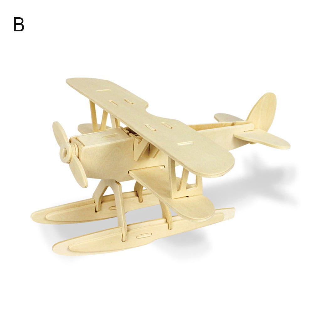 3D Wooden Assembly Puzzle Learning Biplane Model Toy Kids Development Toy Gift 