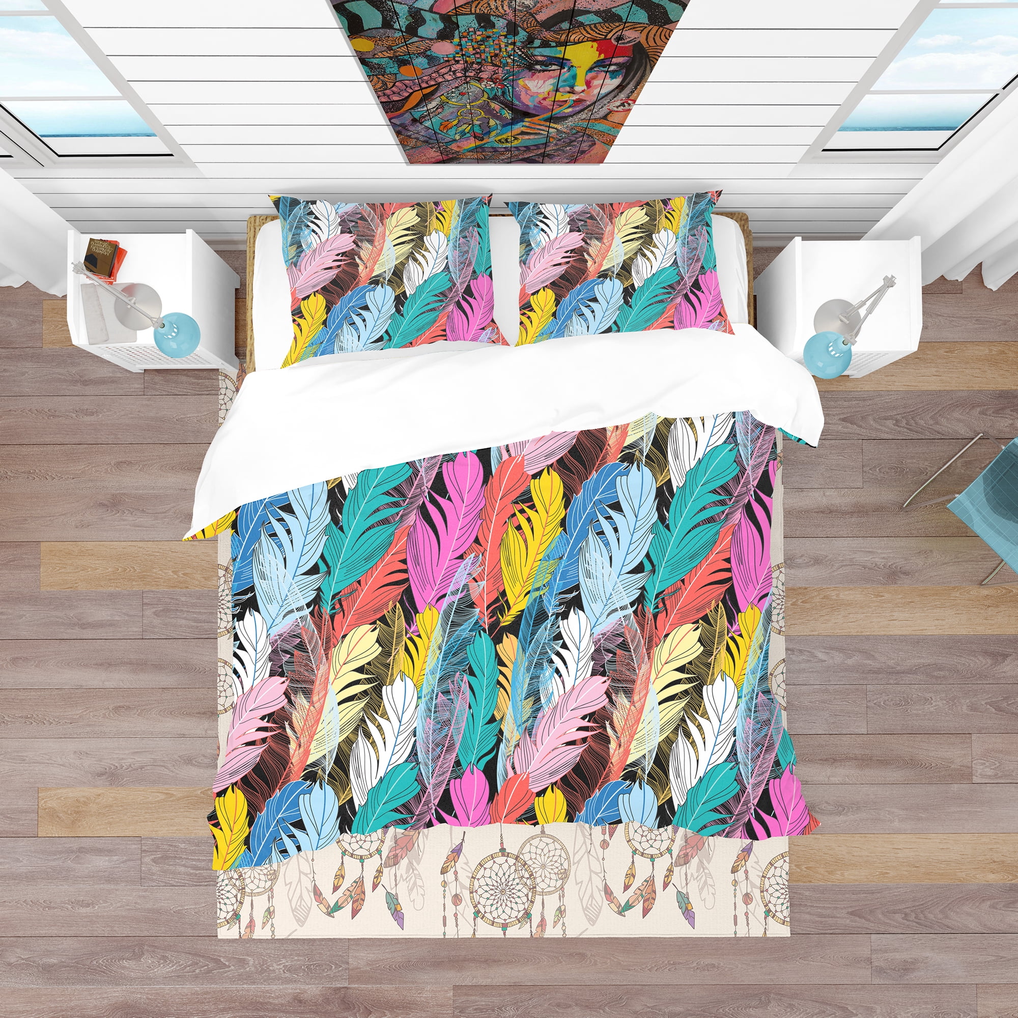 Designart 'Graphic Pattern Multicolored Feathers' Southwestern Duvet Cover Set