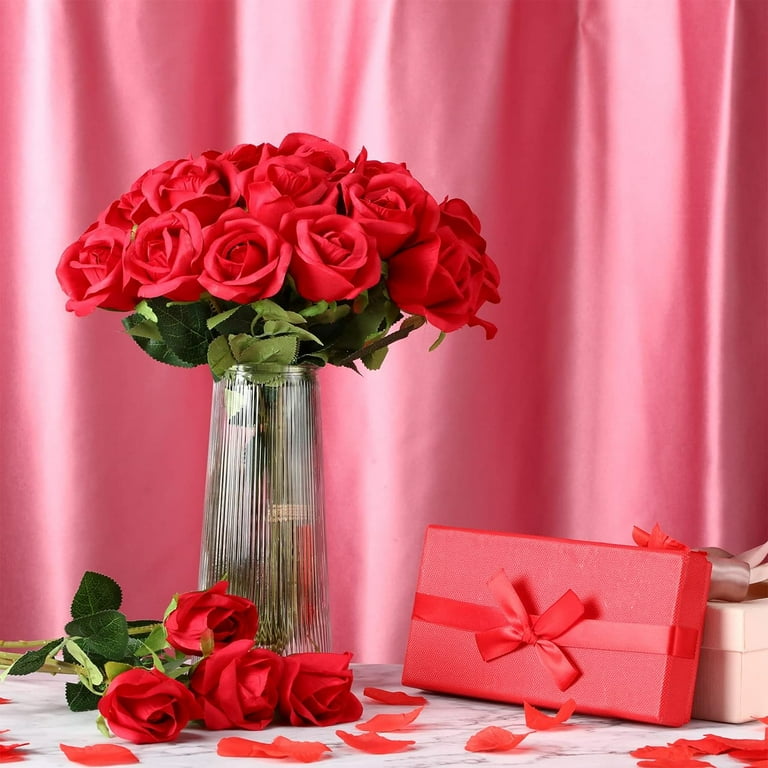 100 Pcs Artificial Red Roses Bulk - Long Stem Fake Silk Flowers For Wedding, Centerpieces, Home Decor