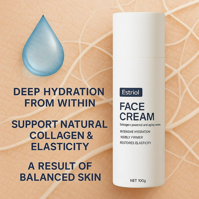 Cremas e hidratantes Crema facial de estriol - Crema antiarrugas con estrógenos para hormonas. Hidratante intensivo para reafirmar la elasticidad y favorecer el colágeno. Tónico.