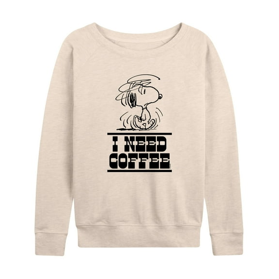 Peanuts - I Need Coffee Snoopy - Women's French Terry Long Sleeve T-Shirt
