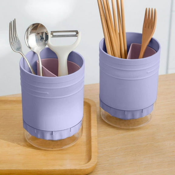 COM1950s Round Cutlery Organizer,Utensil Holder and Kitchen Storage Container with Drain Holes,Plastic Knife Fork Spoon Straw Drainer Basket for Home Kitchen and Commercial Use