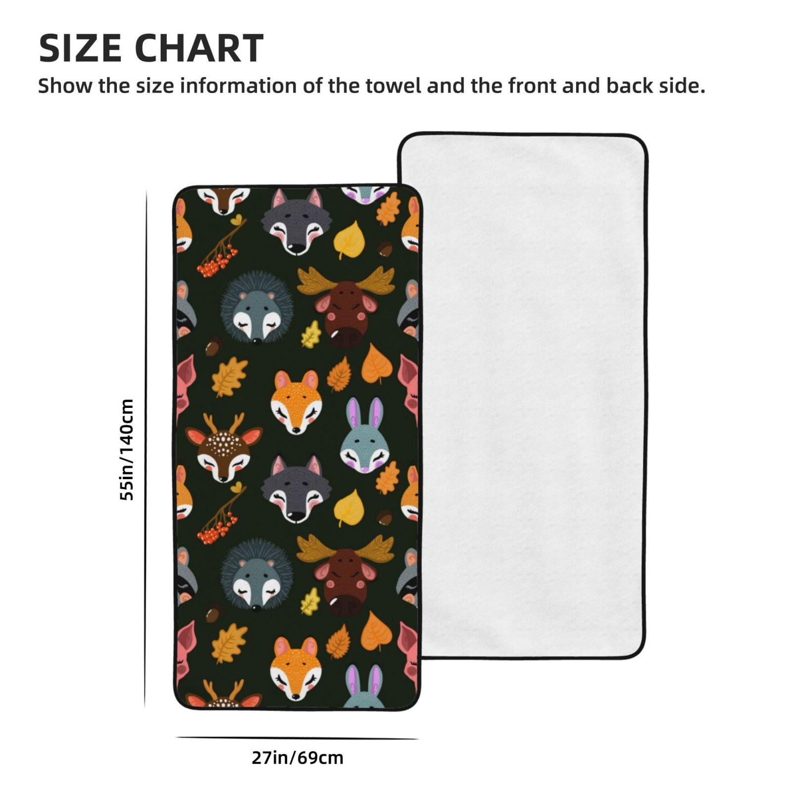Cotton Bath Towels for Bathroom - Forest Animal Faces Microfiber Quick Dry Towels for Body Bath Sheets, Personalized Beach Towel, Soft Shower Towels for Travel Home Beach 27*55in