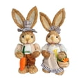 thumbnail image 2 of Handcrafted Easter Bunny Couple Figurine Home Decor, Standing Straw Rabbit Statues for Tabletop, Living Room, Garden & Spring Easter Holiday Gift Decoration, 2 of 5