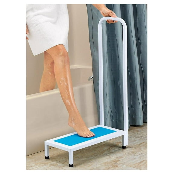 Bath Step with Handle Non Slip Surface Sturdy Aid Bathroom White and Blue