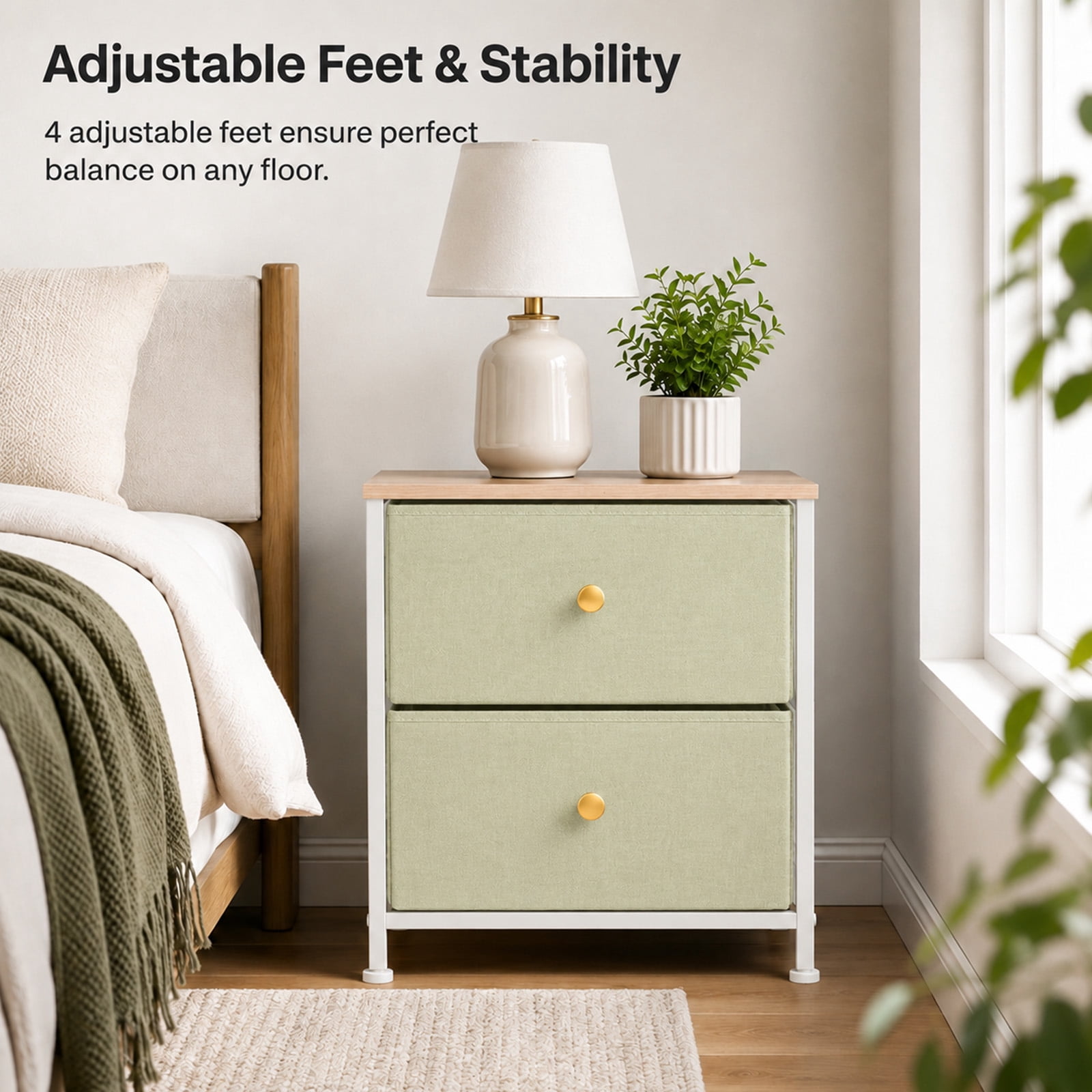 Alvantor Nightstand with 2 Storage Drawers, Small Bedside Table, Small Dresser with Sturdy Wooden Top for Daily Essentials, Compact Nightstand for Bedroom and Small Spaces