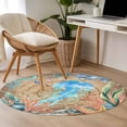 thumbnail image 4 of Round Area Rug 3 Ft, Jellyfish Coastal Washable Non-Slip Circle Carpet for Living Room/Bedroom, Summer Nautical Starfish Coral Brown Anchor Low-Profile Small Floor Mats Collection Rugs for Indoor, 4 of 8