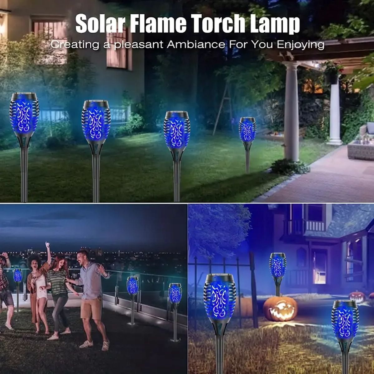 Magicorange 12 Pack Outdoor Solar Lights Waterproof, Solar Torch Lights with Flickering Flame, Decorative Landscape Lamps for Garden Patio Yard Pathway Walkway, Christmas, Halloween (Blue Light)
