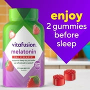 vitafusion Max Strength Melatonin Sleep Aid ملاحق الصمغ ، نكهة الفراولة ، 10 ملغ ، 100 كونت