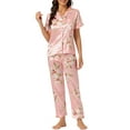 thumbnail image 2 of INSPIRE CHIC Ensembles de Pyjama pour Femmes Chemise Boutonnée avec Pantalon Long 2 Pcs Vêtements de Nuit Vêtements de Sommeil 2TG Roses, 2 of 5
