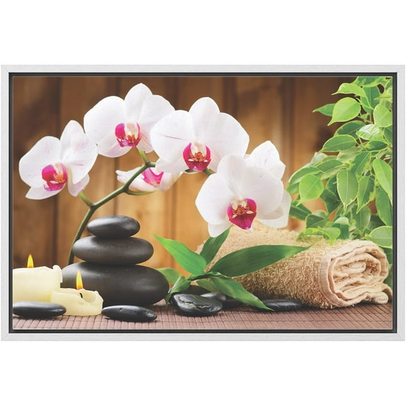 wall26 Framed Canvas Print Wall Art Magnolia Flowers with Massage Rocks & Candles Floral Nature Photography Realism Zen Relax/Calm Multicolor Ultra for Living Room, Bedroom, Office - 24"x36&