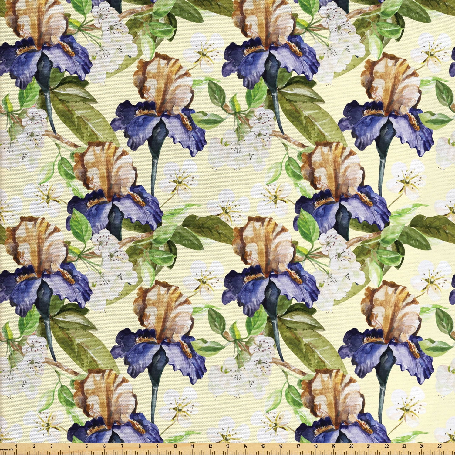 Floral Fabric by The Yard, Watercolor Style Tropical Iris Flowers on