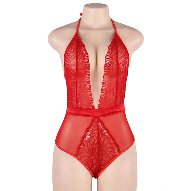 Wuyemeili Wuyemeili Women One Piece Lingerie Lace Bodysuit Deep V Mini Babydoll B Walmart Com Walmart Com
