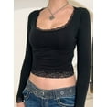 thumbnail image 6 of Womens Long Sleeve Shirts Crop Tops Fall Fashion 2025 U- Neck Lace Bow-Knot Going Out Tees Y2k Clothes Black XS, 6 of 7