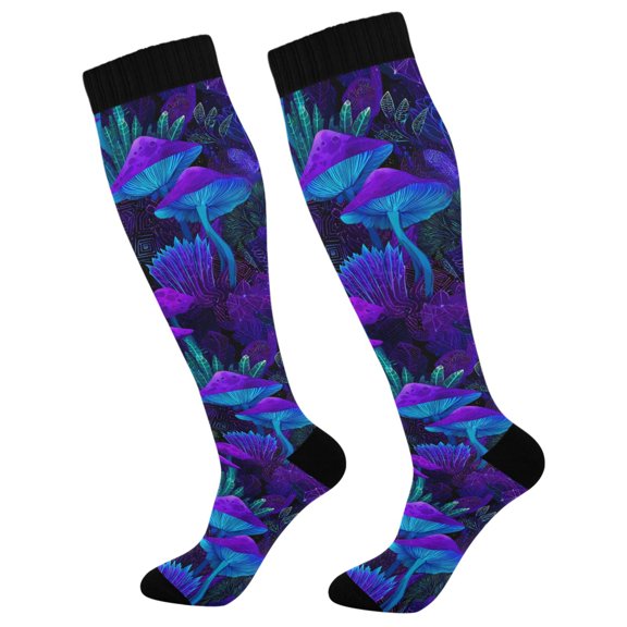 FORMRS Womens Knee High Socks Casual Long Thick Travel Daily Wear, 1 Pair, Night Mushrooms Pattern