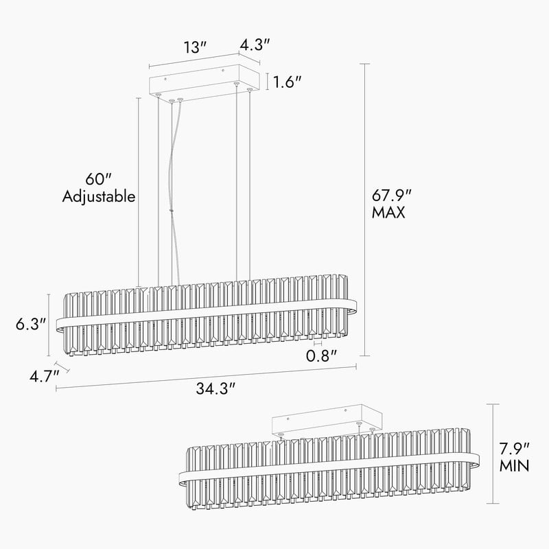 LNC 34-in W 1-Light Polished Gold and K5 Crystal Modern/contemporary Textured glass Rectangle LED Large Hanging Kitchen Island Light