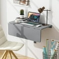 thumbnail image 2 of YANG2 Wall Mounted Folding Table, 31.5" x 23.5" Wood Murphy Desk Drop-Leaf Table, Space Saving Foldable Floating Desk, Wall Desk Fold Down for Small Spaces, Study, Bedroom, Bathroom (Gray), 2 of 9