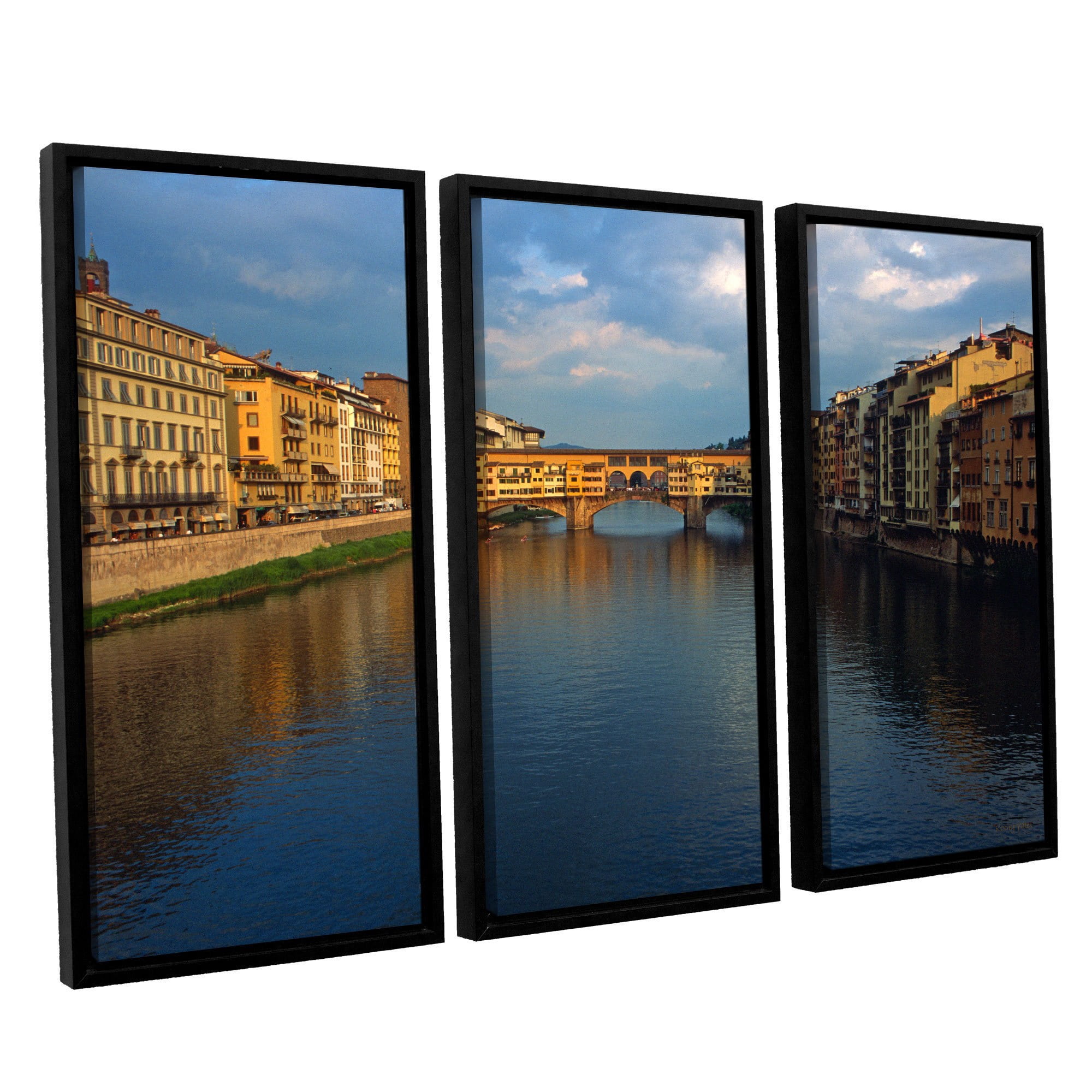 ArtWall Kathy Yates "Ponte Vecchio Sunset" 3-Piece Floater Framed Canvas Set