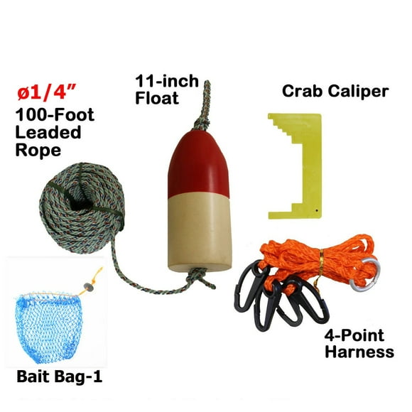 Crab Trap accessory kit, Crab trap rope,bait bag,Caliper,Harness,red white float.