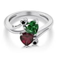 thumbnail image 3 of Gem Stone King 925 Sterling Silver Green Nano Emerald Red Rhodolite Garnet and Black Diamond Ring for Women (1.45 Cttw, Heart Shape 6MM, Gemstone May Birthstone, Size 9), 3 of 6