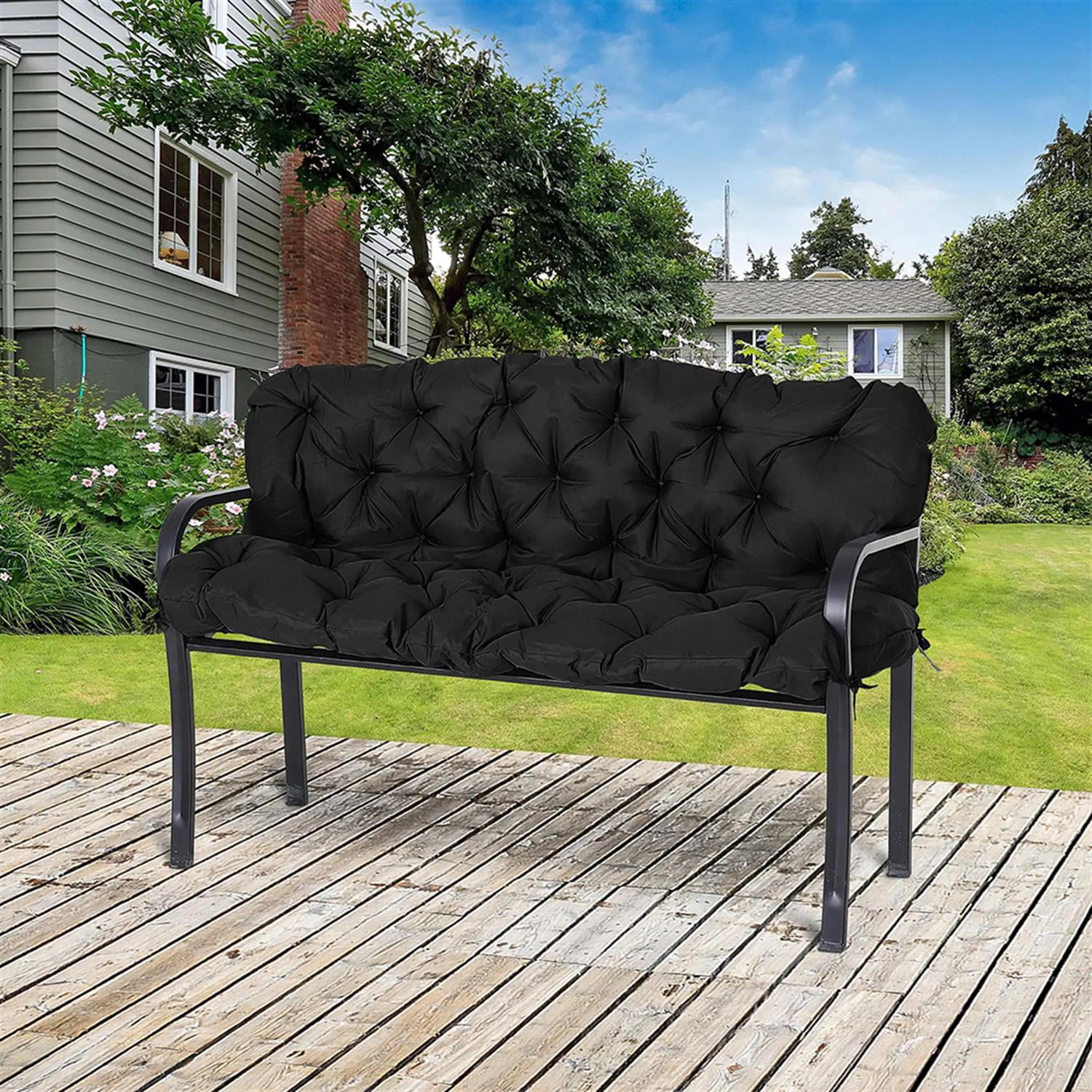 Demi Bonn 59" x 38" Tufted Bench Cushion for Outdoor Furniture, 3-Seater Outdoor Seating Cushions for Swing Chair, Patio Sofa/Couch, Black
