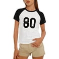 thumbnail image 2 of Number 80 Graphic Tees for Women Summer Casual Color Block Short Sleeve Crewneck Short Length Tshirts, 2 of 4