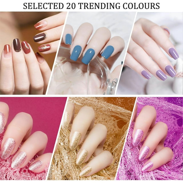Anself 20 Color Gel + Base Coat + Top Coat + Matte Top Coat Manicure Gel Polish Set