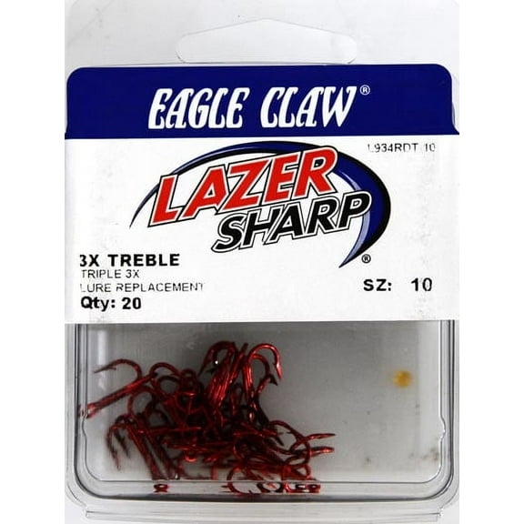 Lazer Sharp L934RDTH-10 3X TreblevHook, Red, Size 10
