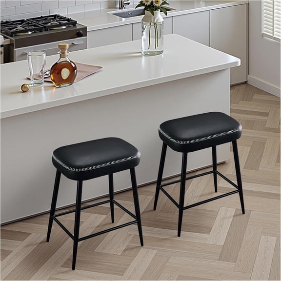Counter Height Bar Stools Set of 2, 24 Inch Bar Stools for Kitchen Island, Farmhouse Bar Stool for Counter, Modern Kitchen Stools with Sturdy Metal Base and Thickened Cushion