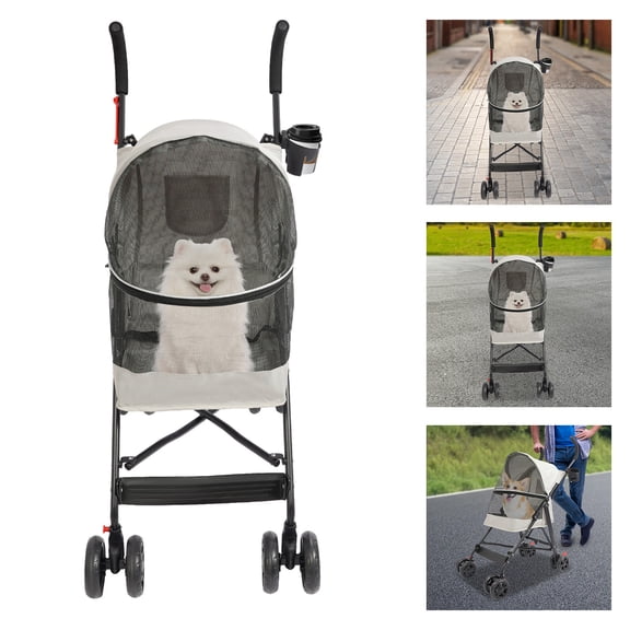 Pet Travel Stroller, Pet Stroller, Foldable Pet Stroller for Carrying Small and Medium-sized Dogs or Cats Under 22 lbs (22*18*38in) (Grey)