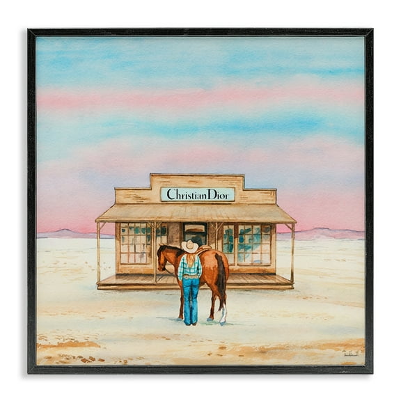 Stupell Industries Cowgirl & Horse Shopping Fashion Painting Black Framed Art Print Wall Art, 12 x 12