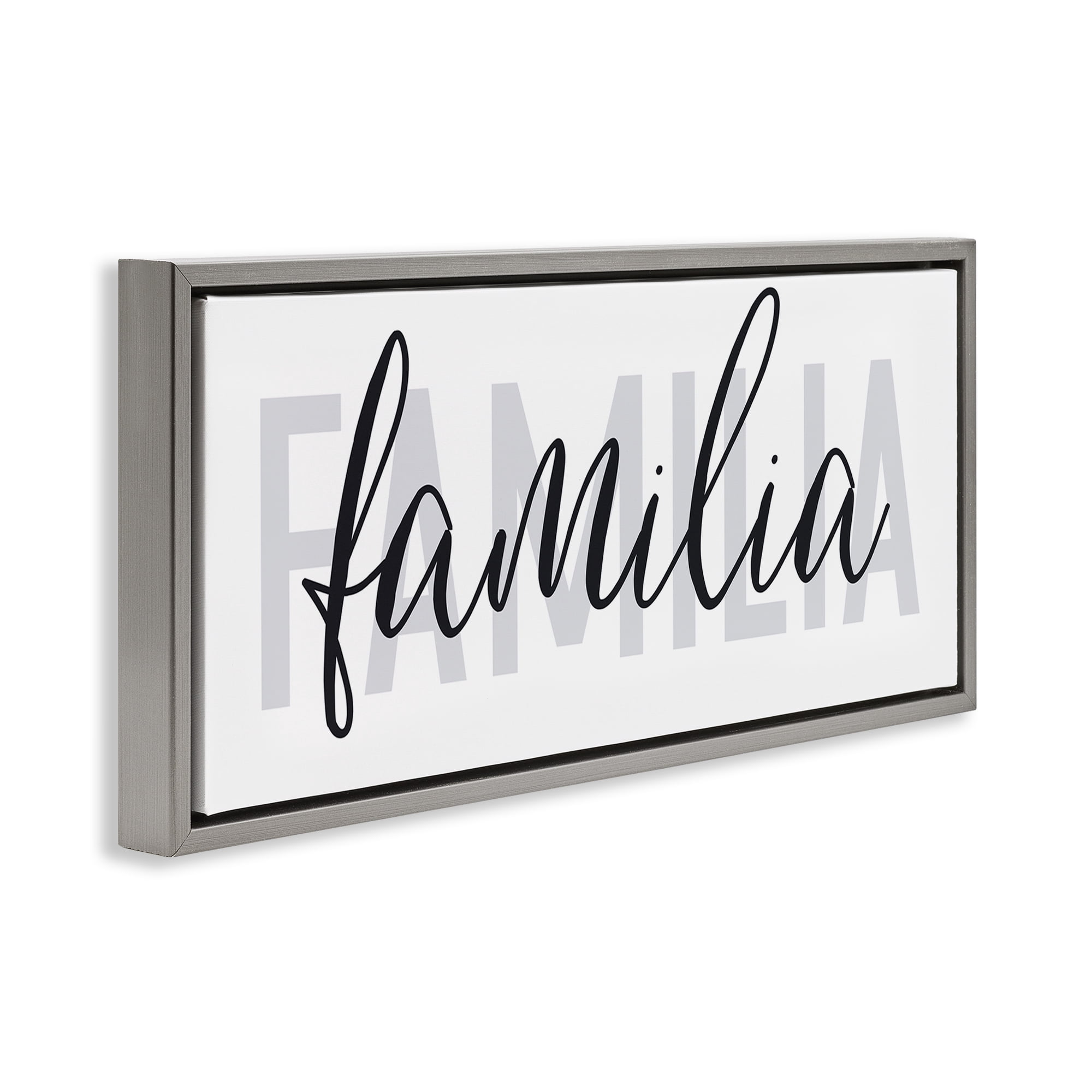 Stupell Industries Familia con Diseño Minimalista Typography and Symbols Painting Gray Floater Framed Art Print Wall Art, 31 x 14