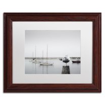 Trademark Fine Art "Four Boats and Seagull" Canvas Art by Moises Levy White Matte, Wood Frame