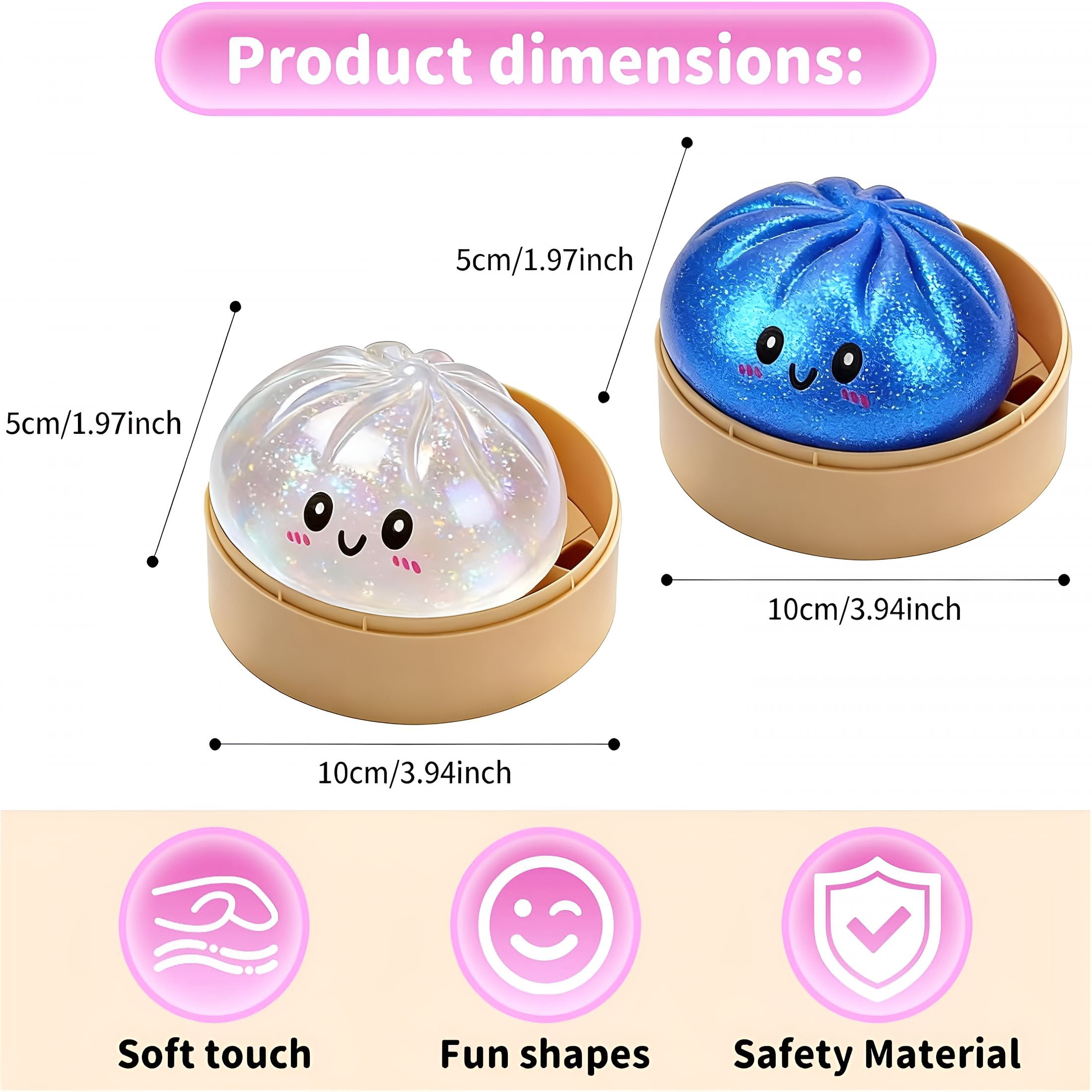 CYFW Glitter Dumpling Soft and Fluffy,New Bun Squeeze Stress Relief Ball with Steamer Box for Stress Relief (2 Pcs)