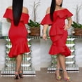 thumbnail image 5 of Gibobby Vestidos de noche cortos The Ruffles Elegant Off Cocktail Midi Vestido con cremallera para mujer Back Sholder Vestidos de cóctel para mujer(Rojo,XL), 5 of 5