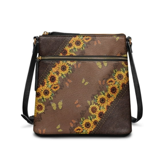 ZUXONGSY Leather Butterfly Sunflower Print Shoulder Bag for Women Lightweight Crossbody Purse Messenger Bag Waterproof Crossbody Travel Purse with Adjustable Strap for Daily Use Working