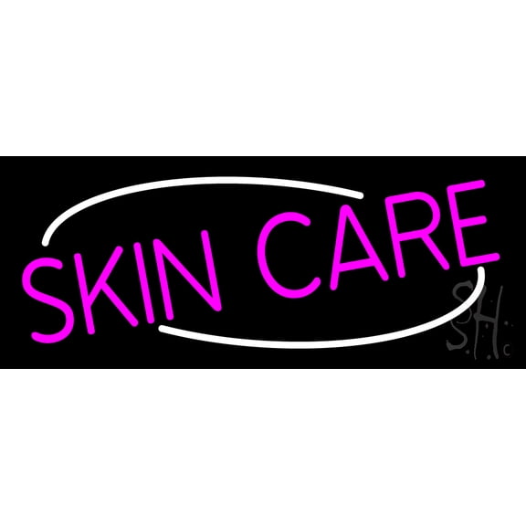 Pink Skin Care LED Neon Sign 13 x 32 - inches, Black Square Cut Acrylic Backing, with Dimmer - Bright and Premium built indoor LED Neon Sign for Spa interior decor and storefront.