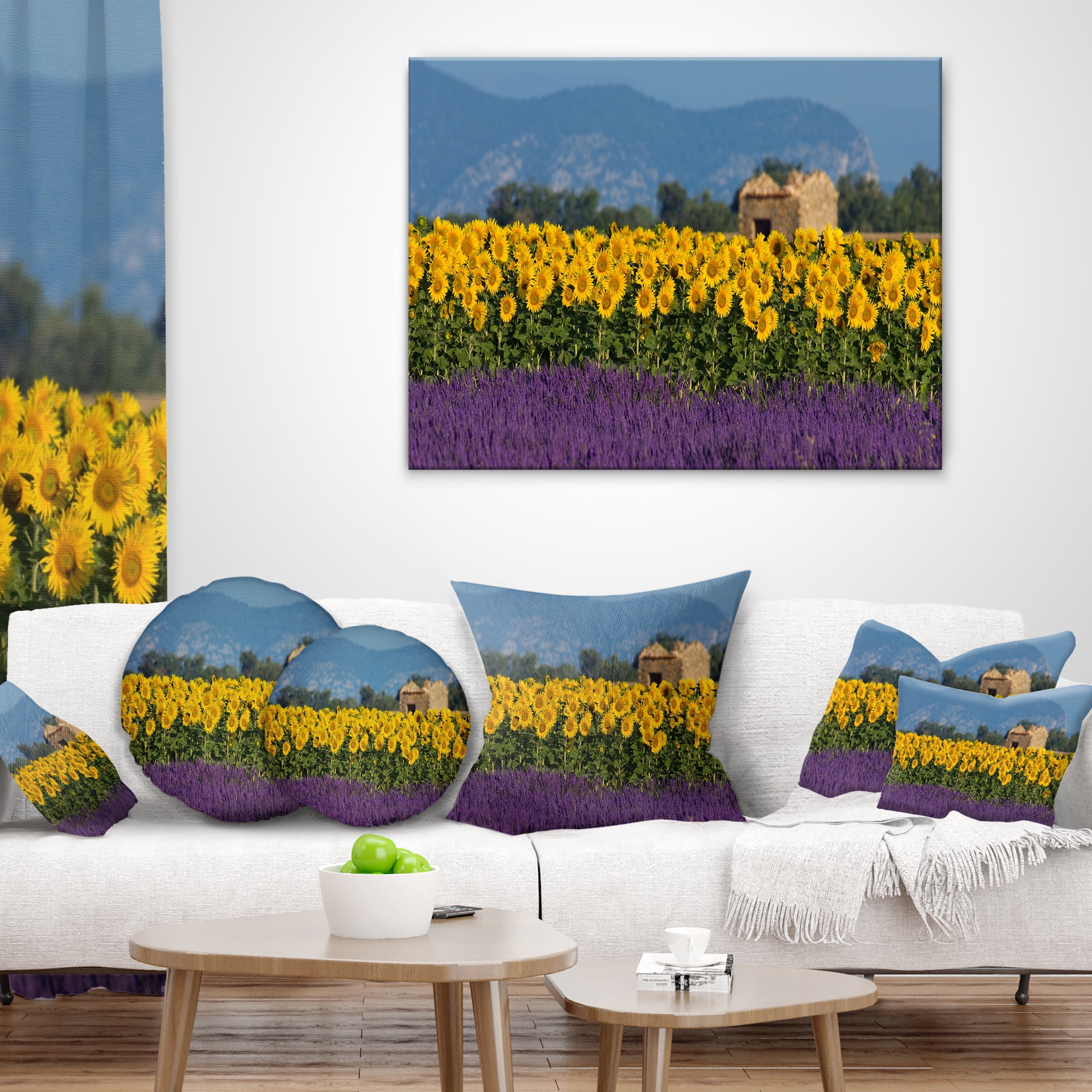 Designart Lavender and Sunflower in Provence - Floral Throw Pillow - 12x20