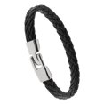 thumbnail image 2 of Men Boy Leather Braided Wristband Bracelet Stainless Steel Bangle Wrap Black as described, 2 of 8