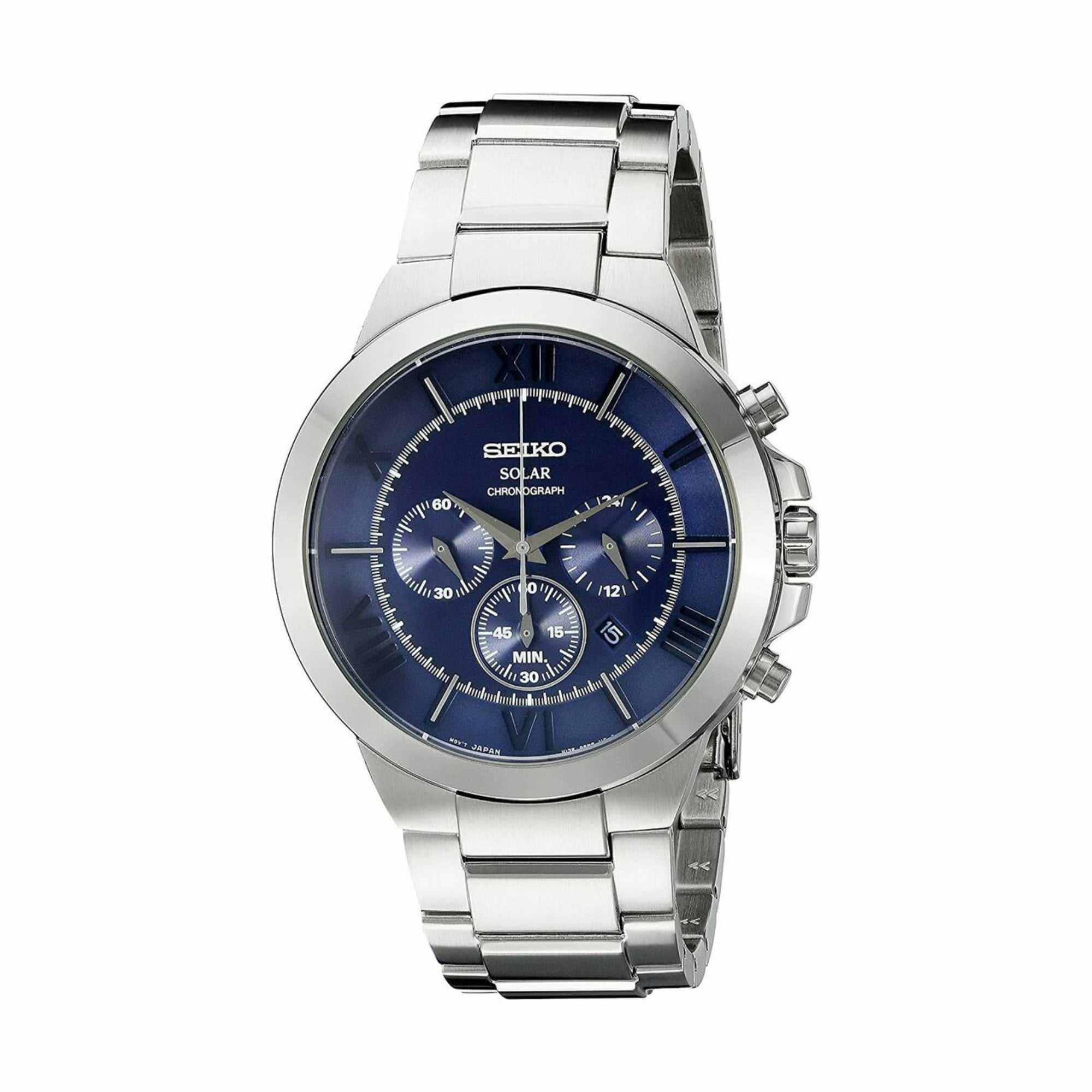 Seiko Men's Solar Chronograph Blue Dial Stainless Steel Watch SSC281 -  