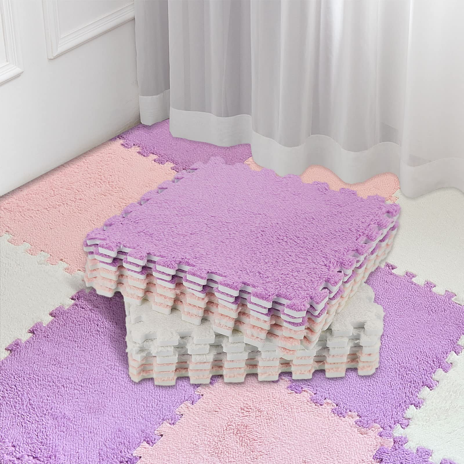16 Pcs Foam Floor Mat Square Interlocking Carpet Tiles Play Mat Soft Climbing Area Rugs, 12 x 12 x 0.4 inch Green