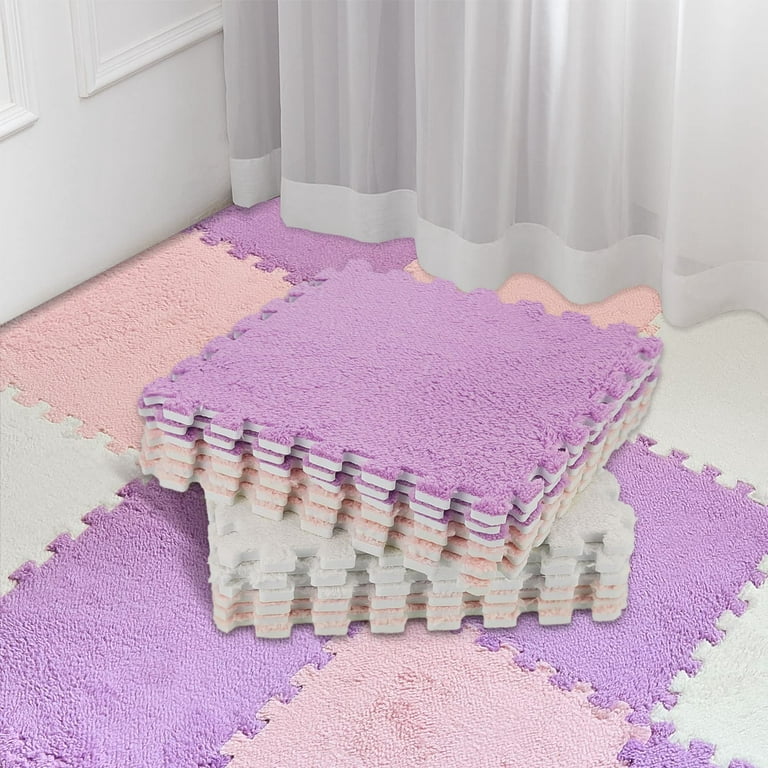 18 Pcs Plush Foam Floor Mat Square Interlocking Carpet Tiles with Border  Fluffy Play Mat Floor Tiles Soft Climbing Area Rugs for Home Playroom  Decor